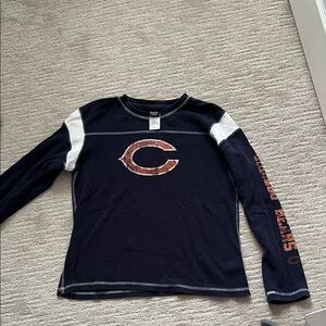 Reebok Navy and White Long Sleeve Chicago Bears Tee
